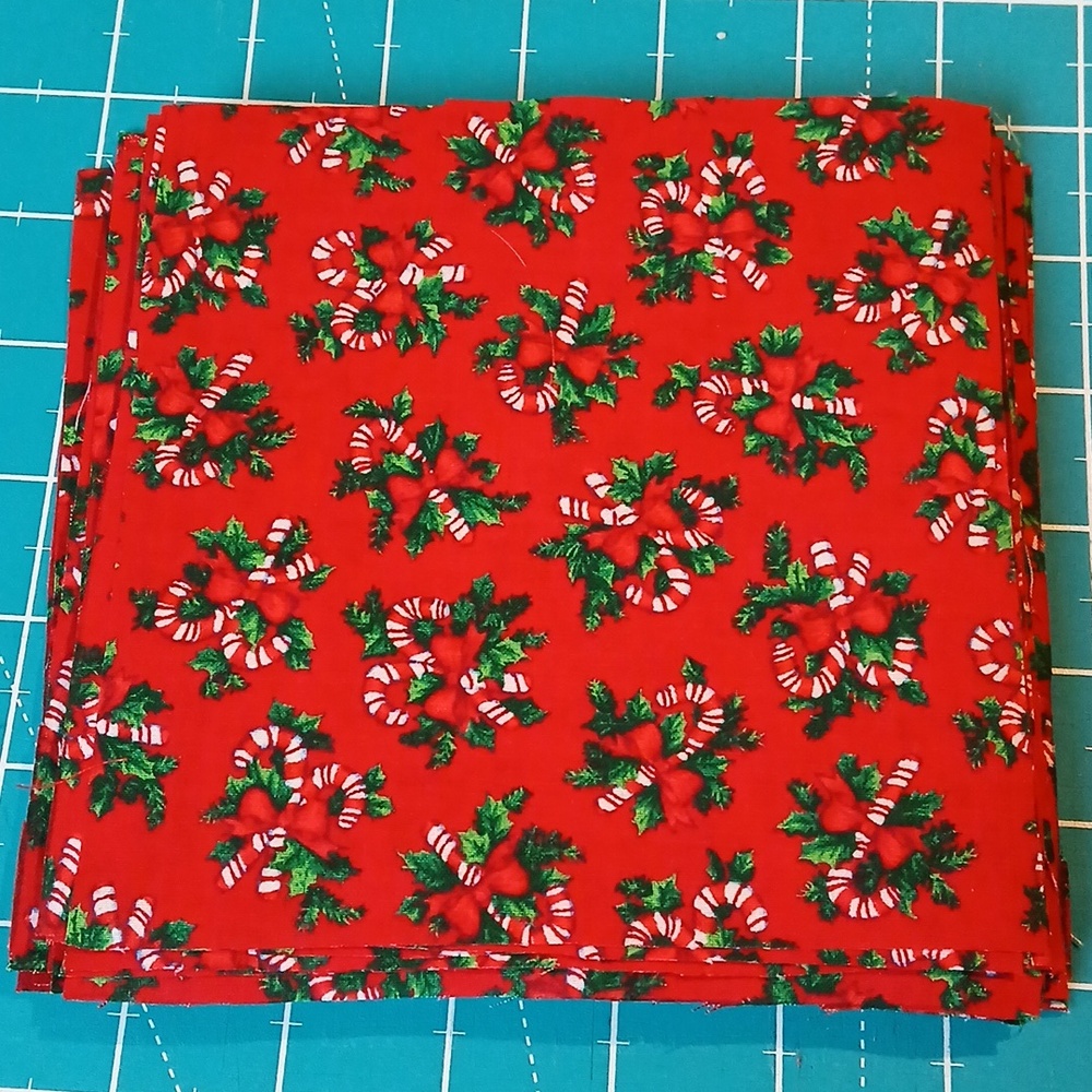 40 Vintage Red Christmas Candy Caned Fabric Pre-cut Squares 5.75 Inch